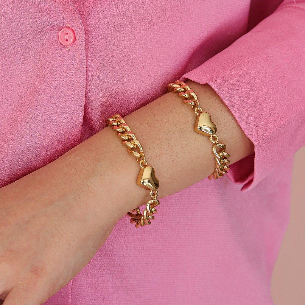 PULSEIRA ELO COM FECHO MAGNETICO DE CORAÇÃO DOURADA FOLHEADA