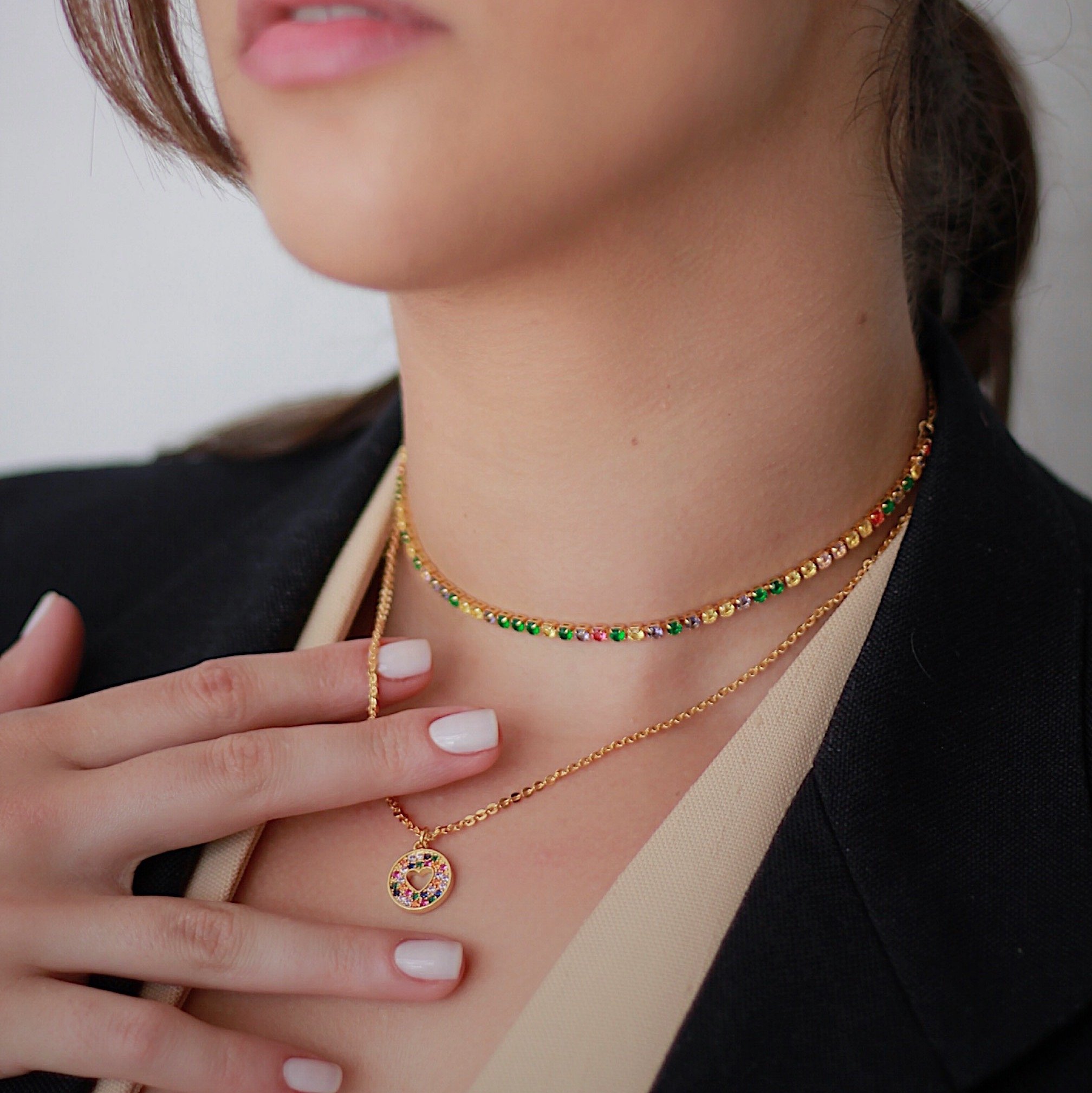 CHOKER ZIRCONIA 3MM COLORIDA DOURADA FOLHEADA