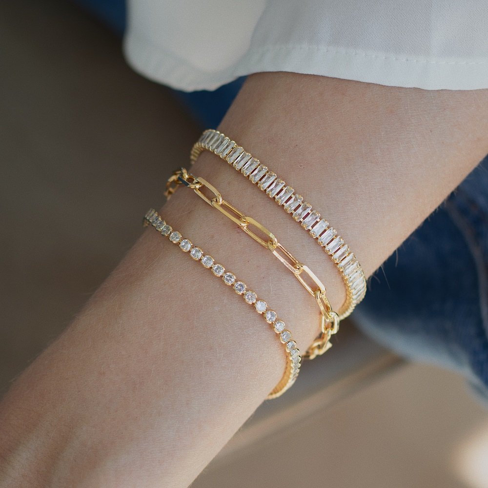 PULSEIRA ZIRCÔNIA BAGUETE DOURADO FOLHEADO