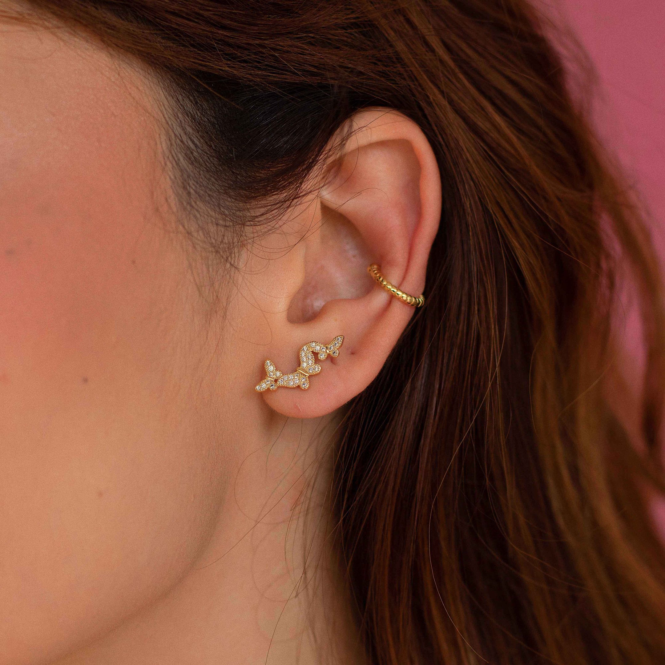 BRINCO EAR CUFF BORBOLETA ZIRCONIA DOURADO FOLHEADO