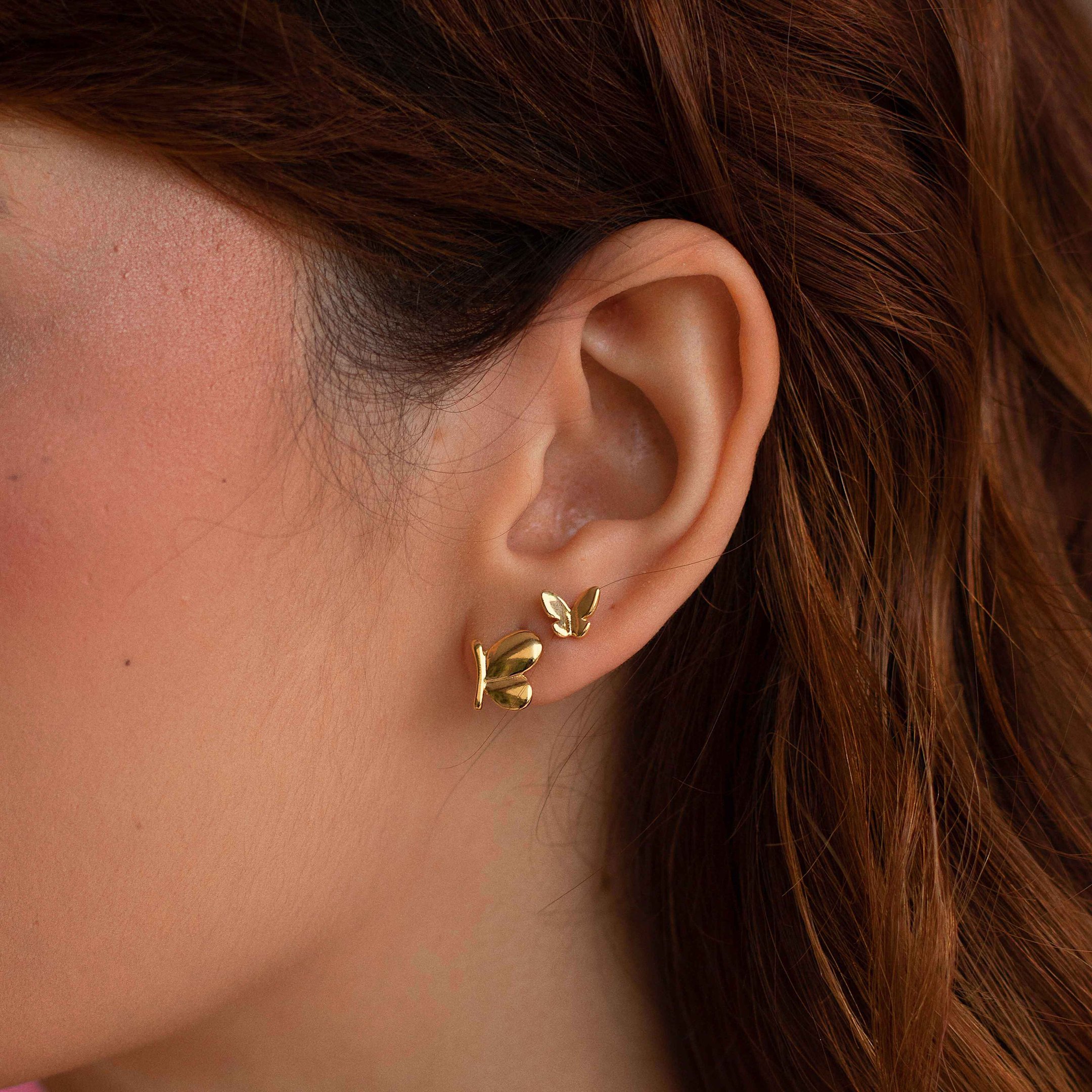 BRINCO KIT BORBOLETA ASA ABERTA / FECHADA DOURADO FOLHEADO