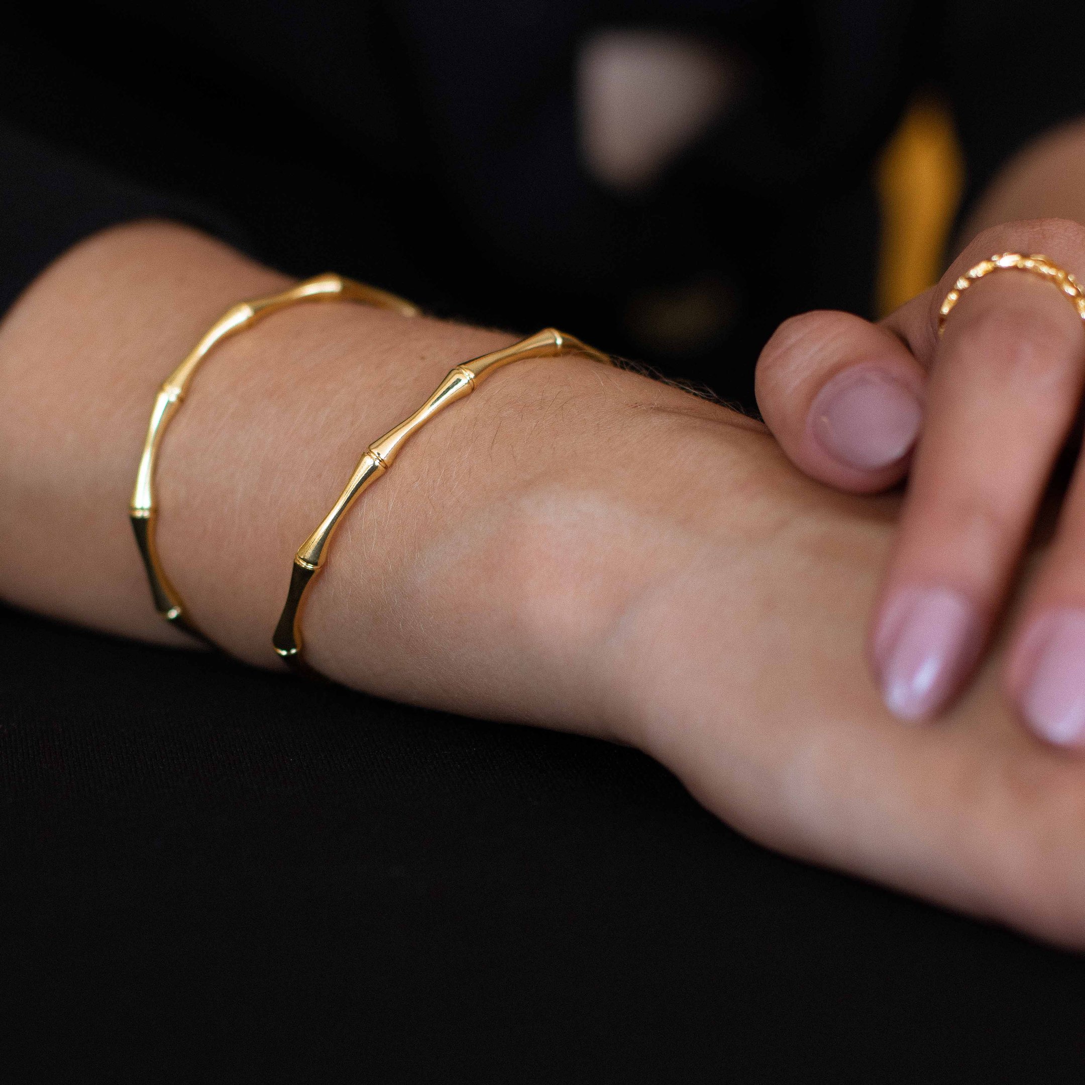 BRACELETE BAMBOO DOURADO FOLHEADO