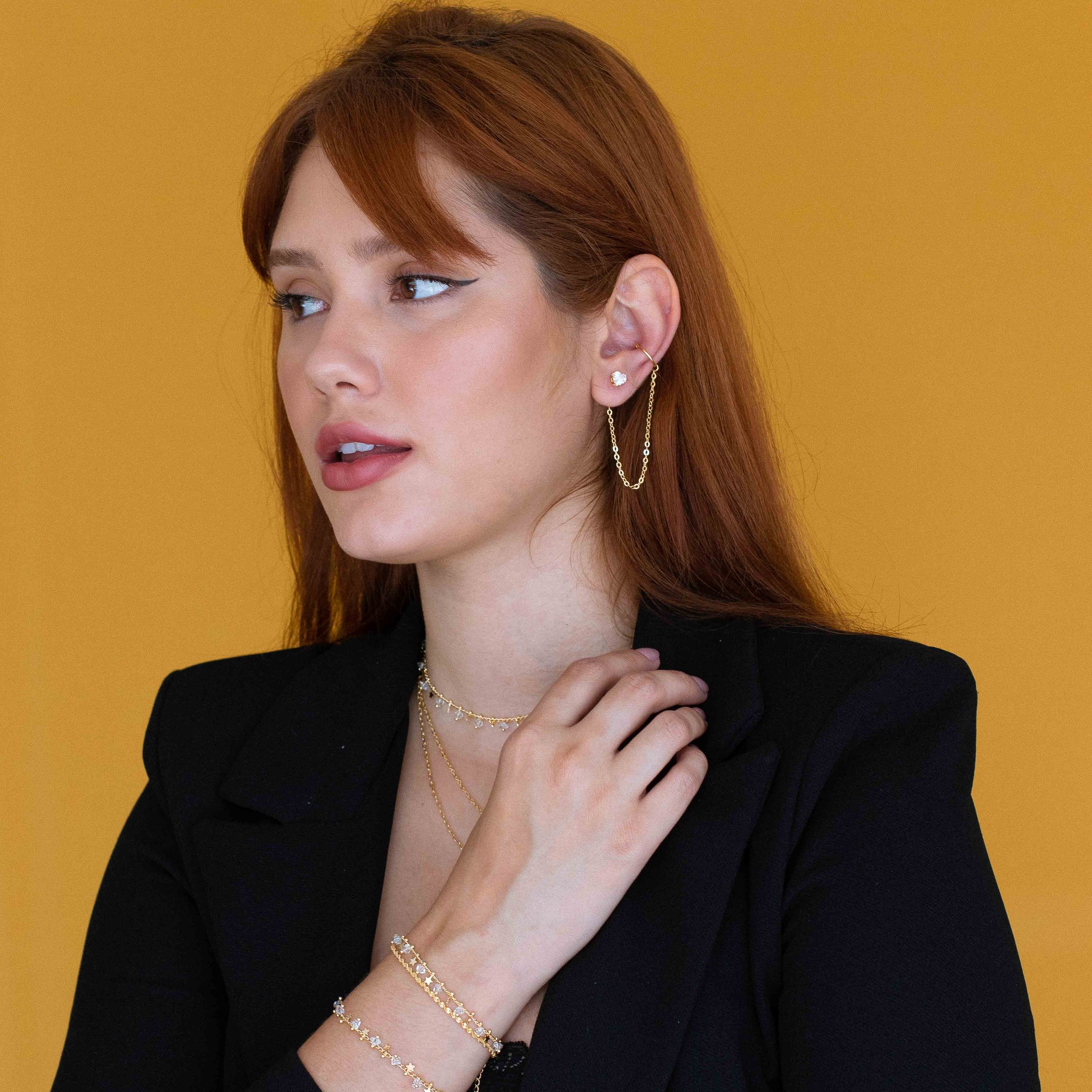 EAR LINE BRINCO CORAÇÃO ZIRCÔNIA DOURADO FOLEHADO