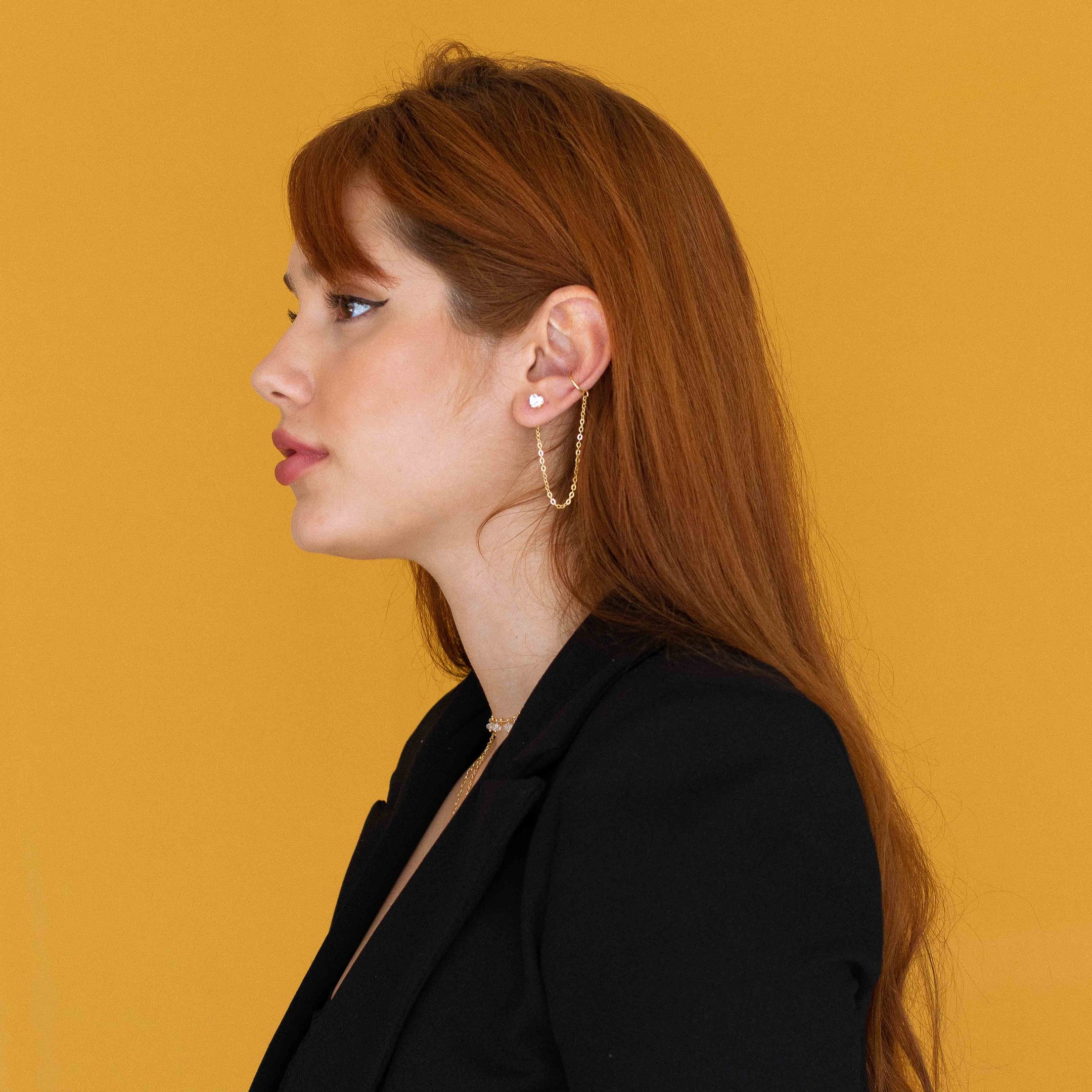 EAR LINE BRINCO CORAÇÃO ZIRCÔNIA DOURADO FOLEHADO