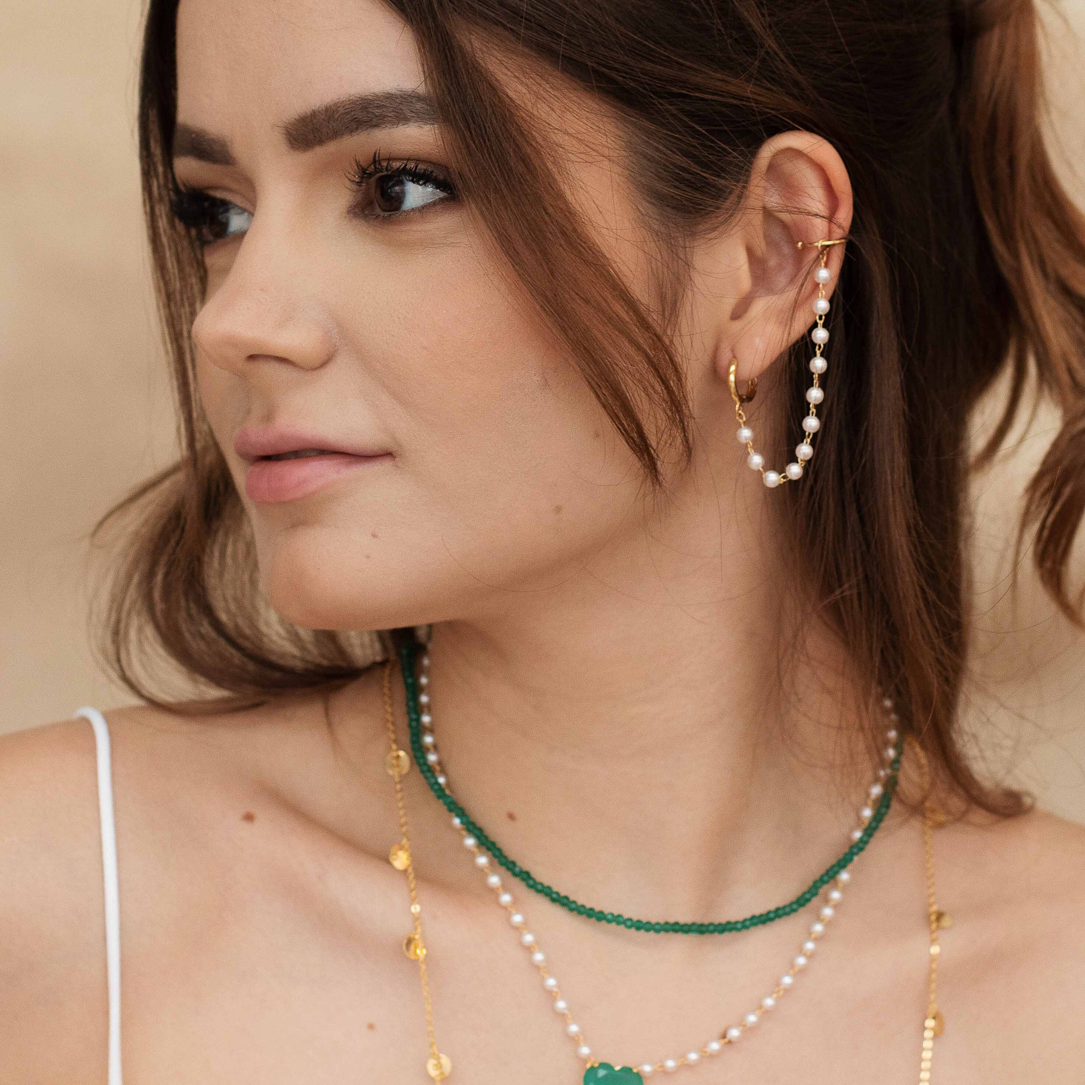 KIT PEROLA COM PIERCING FAKE DOURADO FOLHEADO