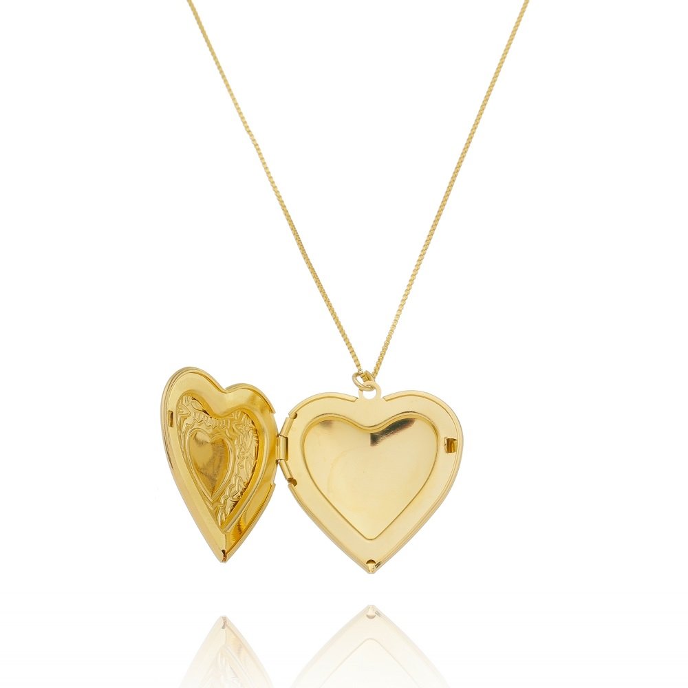 COLAR RELICARIO CORAÇÃO BANHADO A OURO 18K