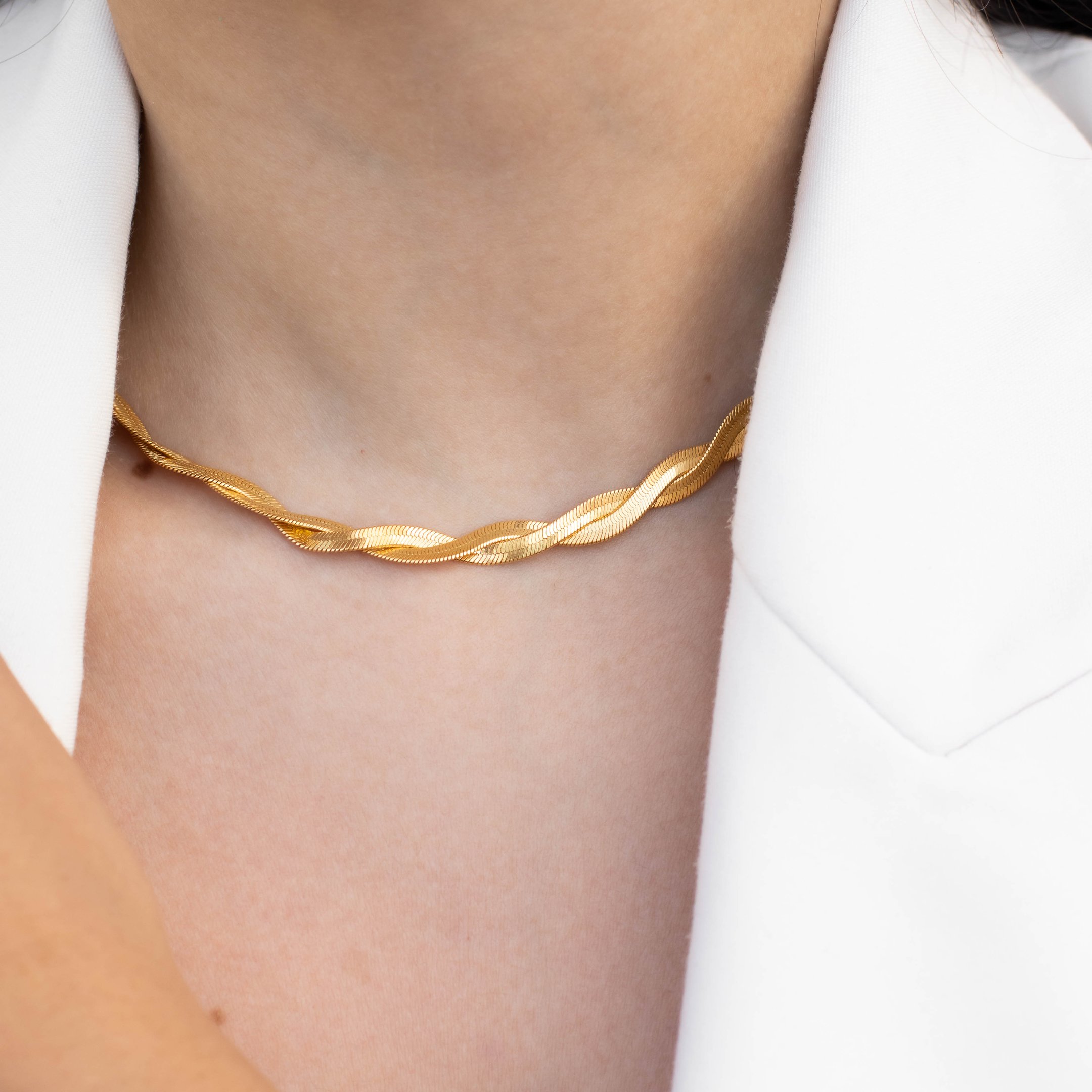 CHOKER SNAKE TRANÇA 3MM DOURADO FOLHEADO
