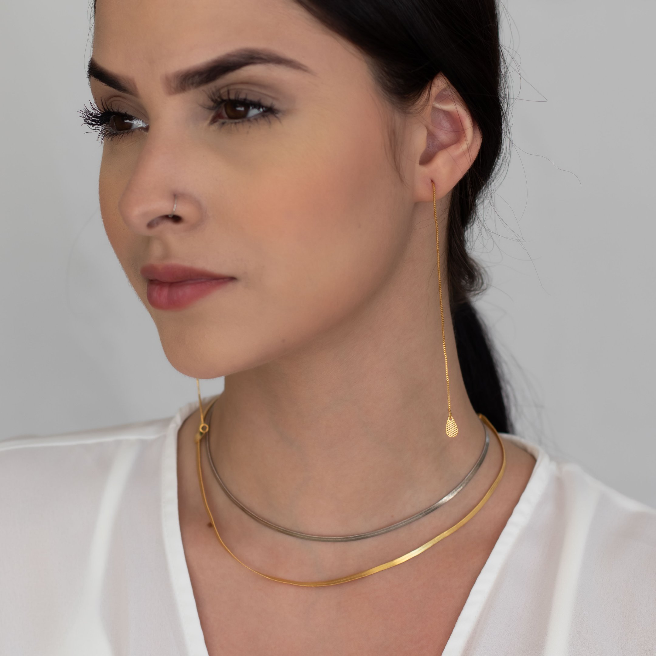 BRINCO CORRENTE VENEZIANA FINAL GOTA RISCADA DOURADO FOLHEADO