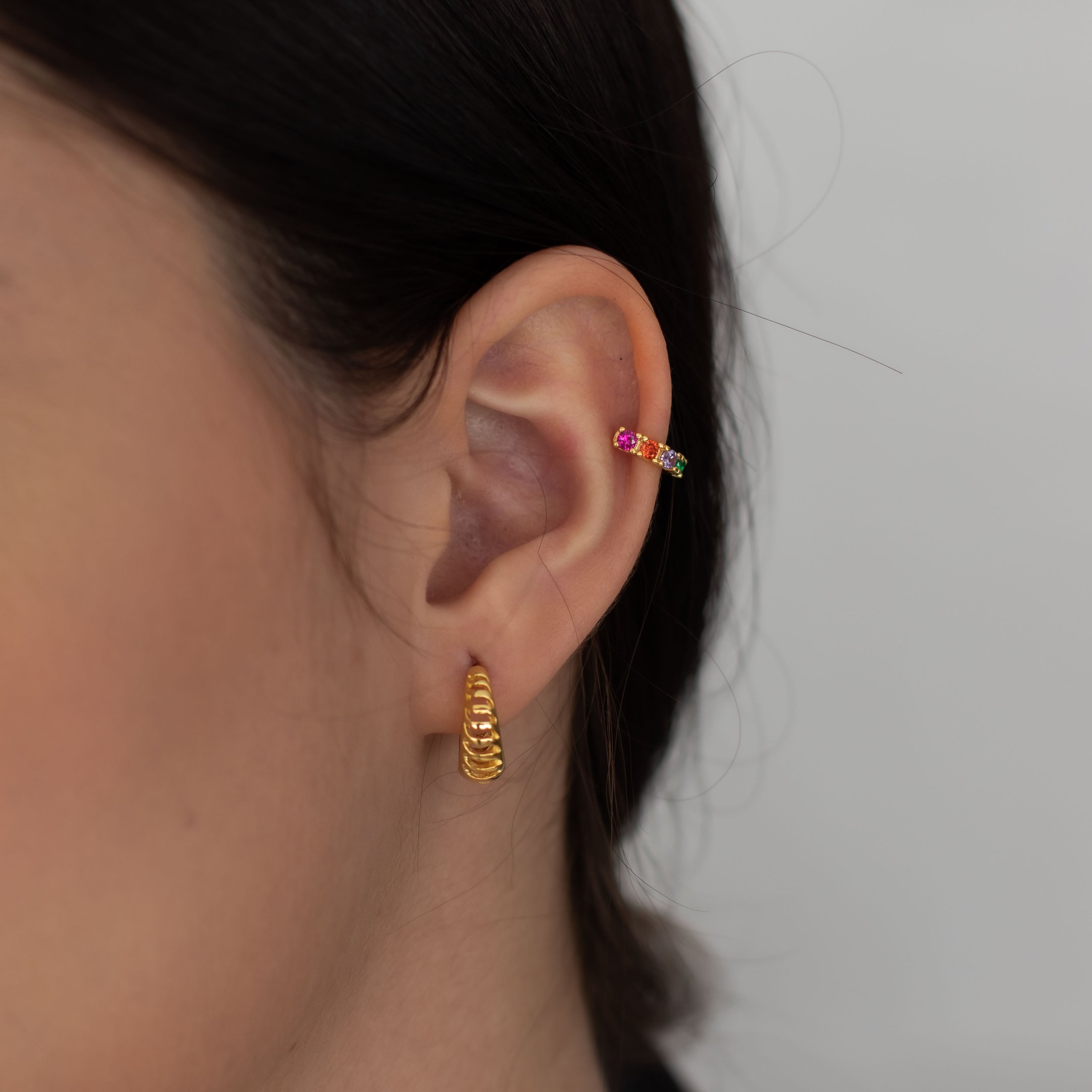 PIERCING PEDRINHAS COLORIDA DOURADO FOLHEADO