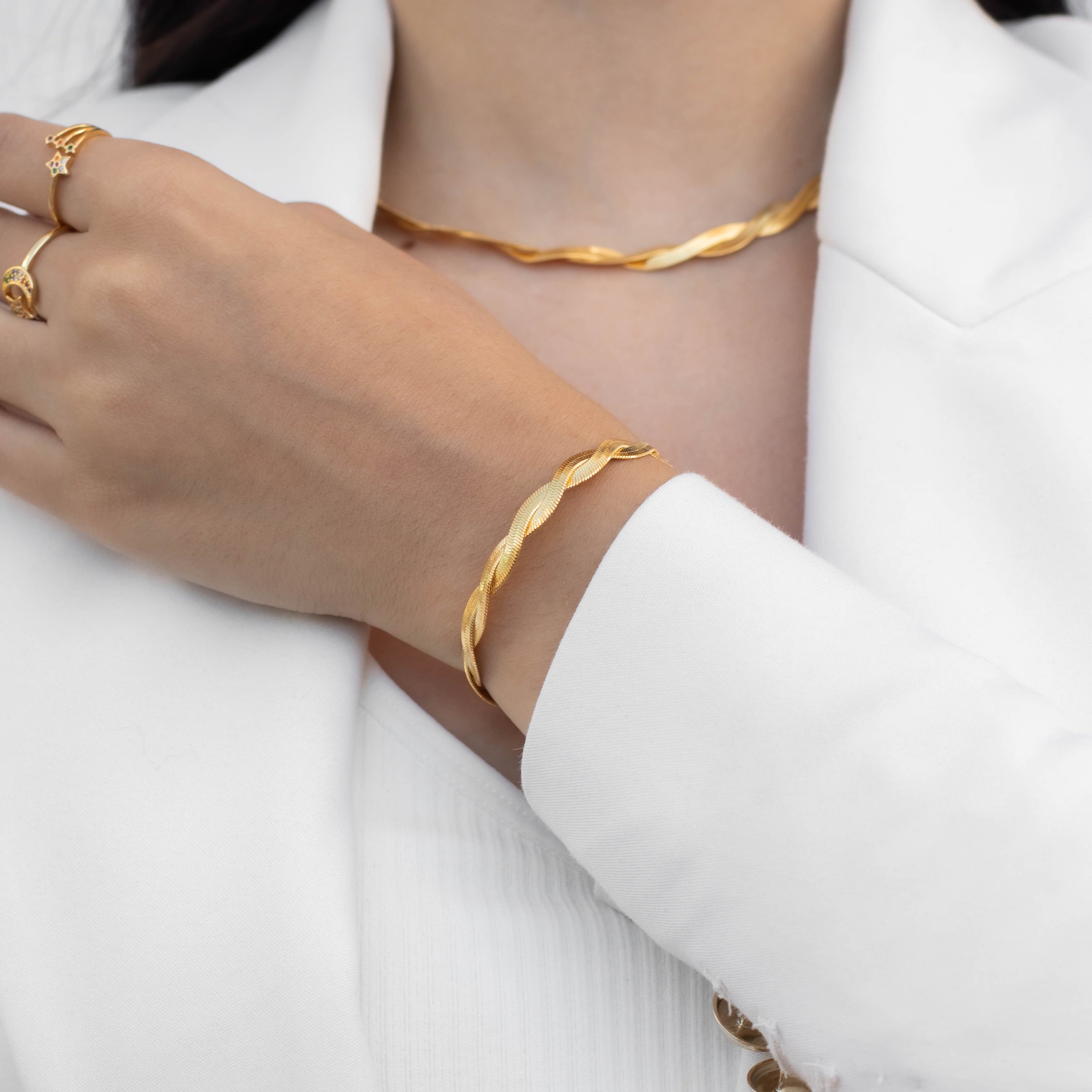 PULSEIRA SNAKE TRANÇA 3MM DOURADO FOLHEADO