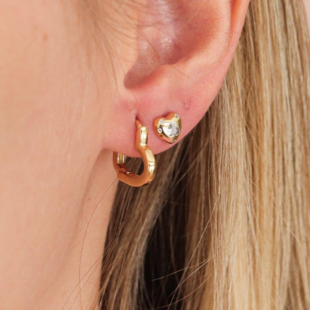 KIT CORAÇÃO ZIRCÔNIA E ARGOLA CORAÇÃO LISA DOURADO FOLHEADO