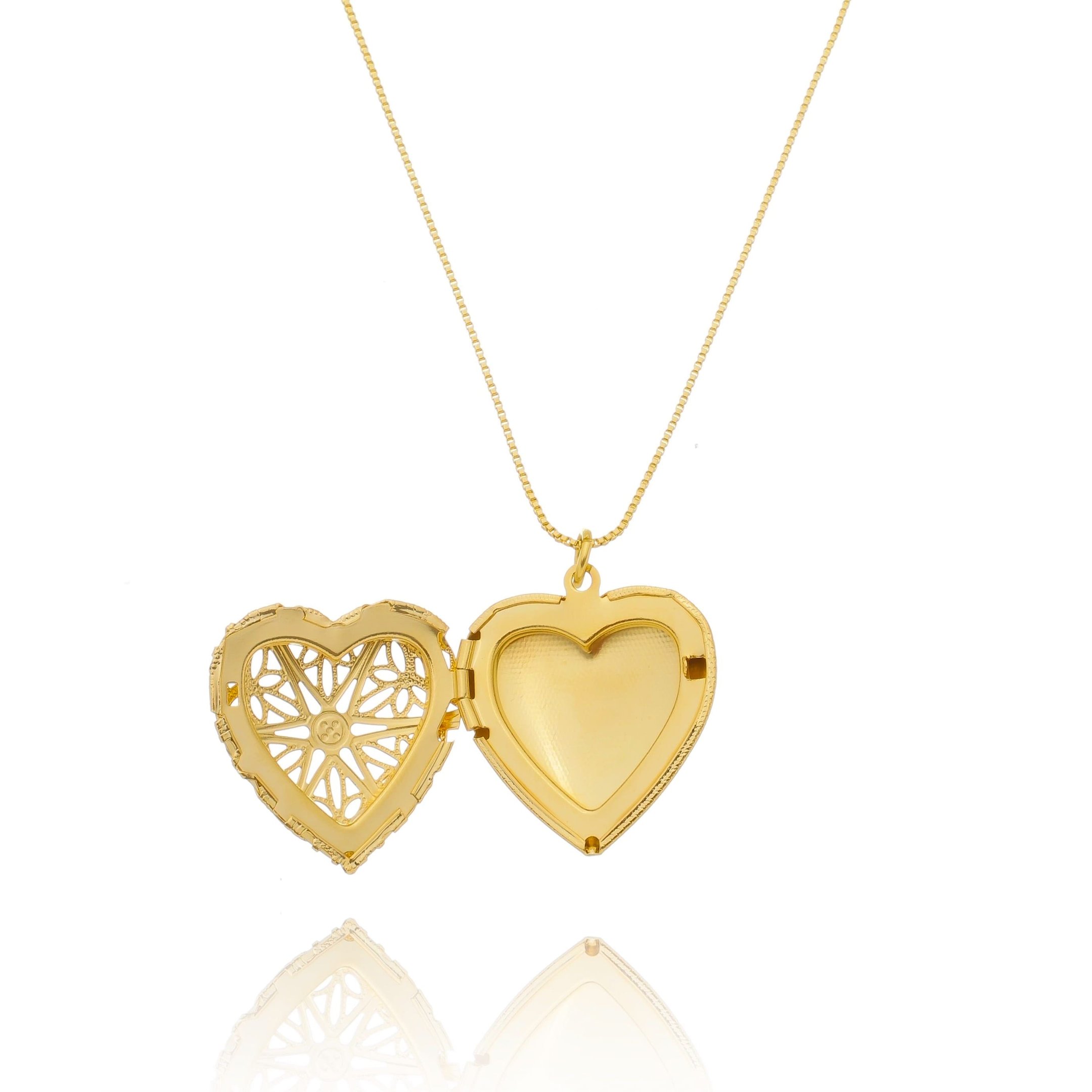 COLAR RELICARIO CORAÇÃO TRABALHADO BANHADO A OURO 18K