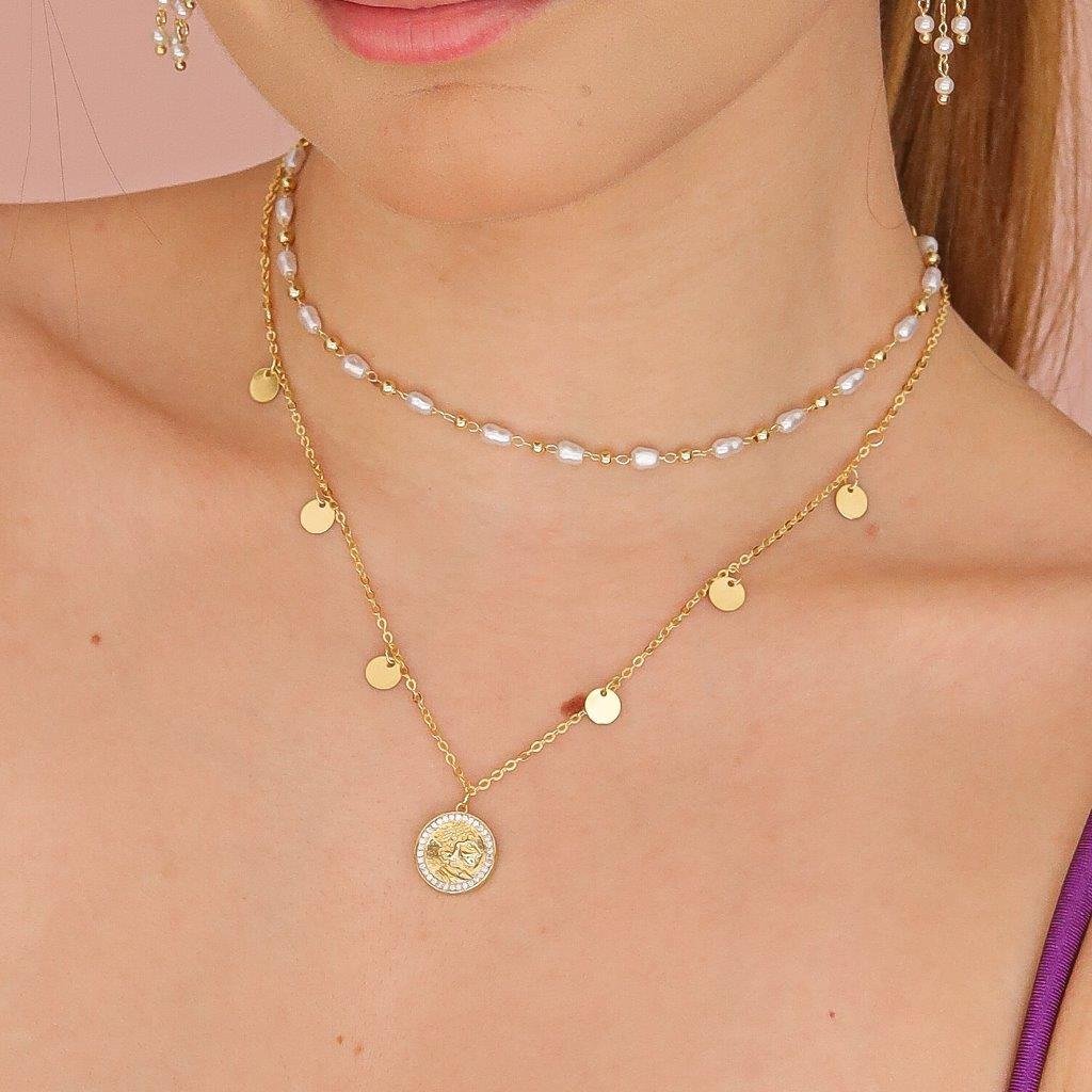 CHOKER MADRE PEROLA BOLINHA DOURADO FOLHEADO