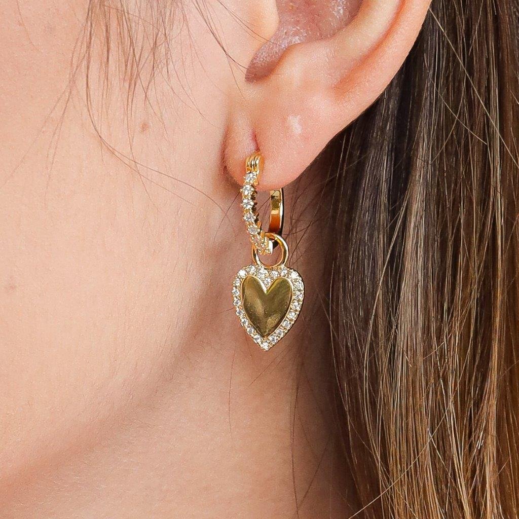 ARGOLA COM ZIRCONIA E PINGENTE CORAÇÃO DOURADO FOLHEADO