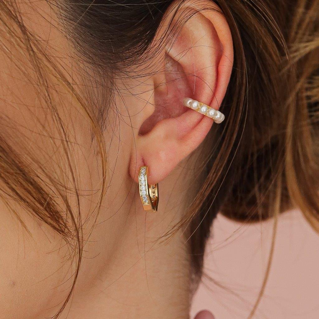 ARGOLA OCTAGONAL COM ZIRCONIA DOURADO FOLHEADO