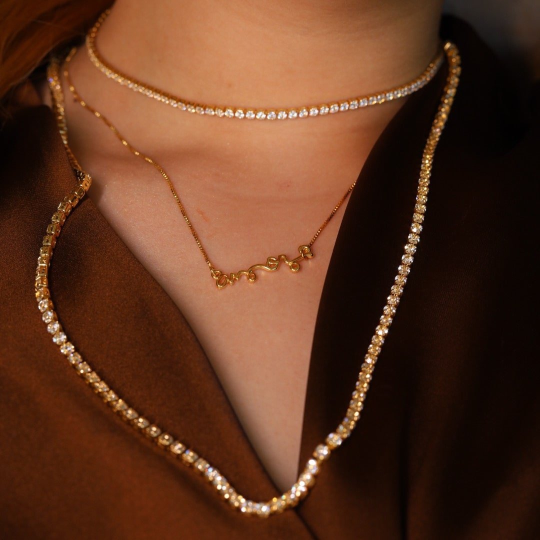 COLAR LONGO ZIRCÔNIA FAKE DOURADO FOLHEADO
