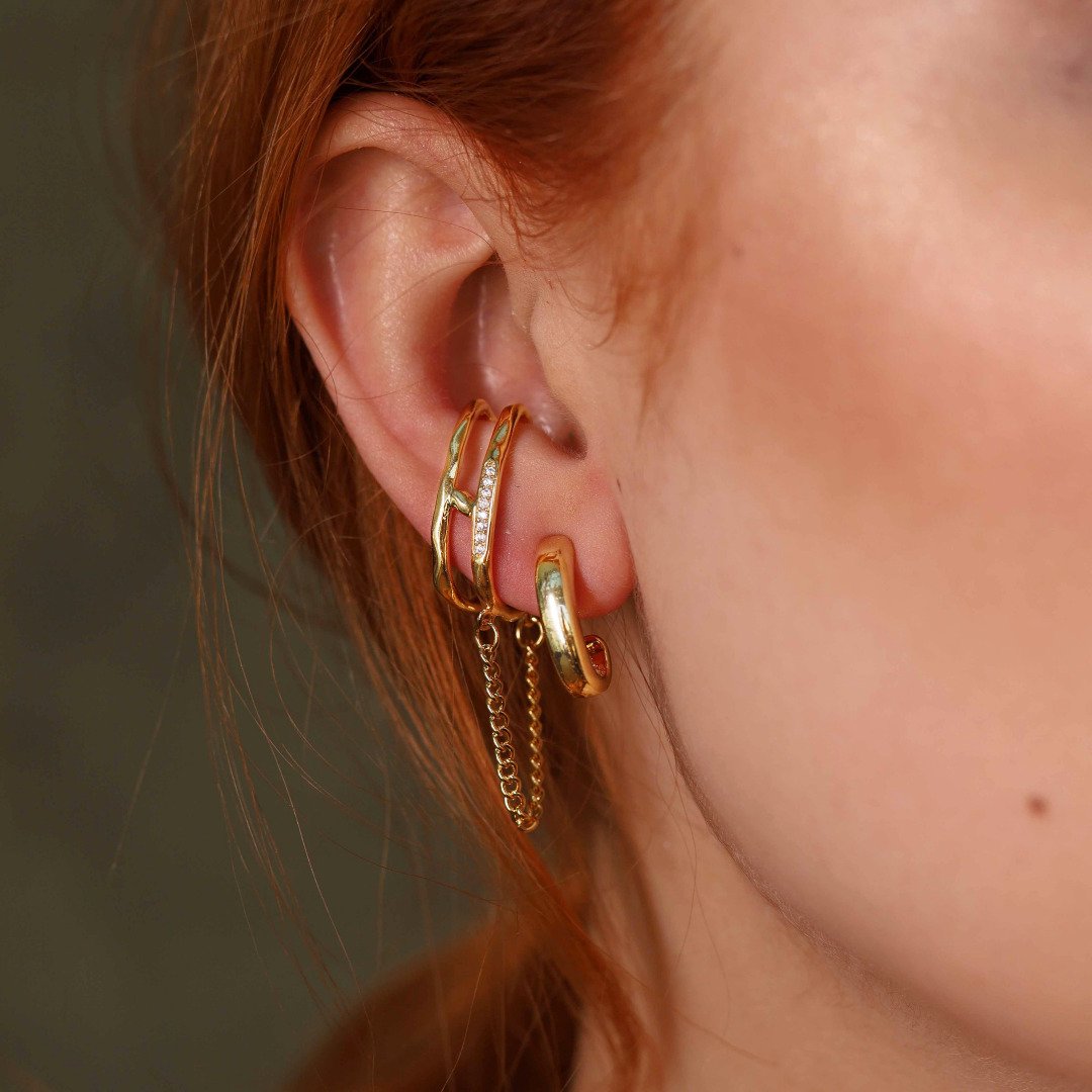 BRINCO EAR JACKET C LISO DOURADO FLHEADO