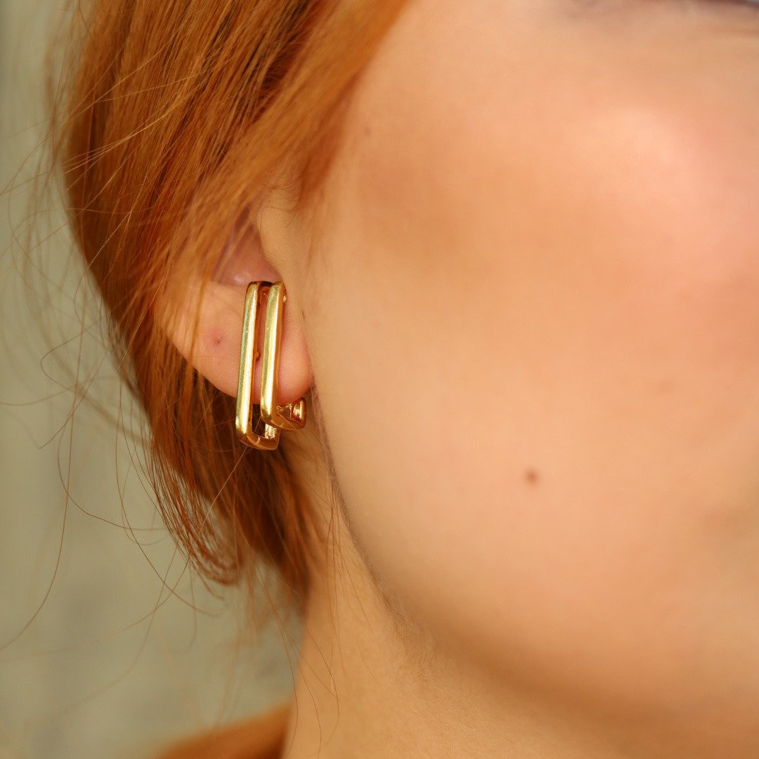 EAR JACKT DOIS PALITOS LISOS DOURADO FOLHEADO