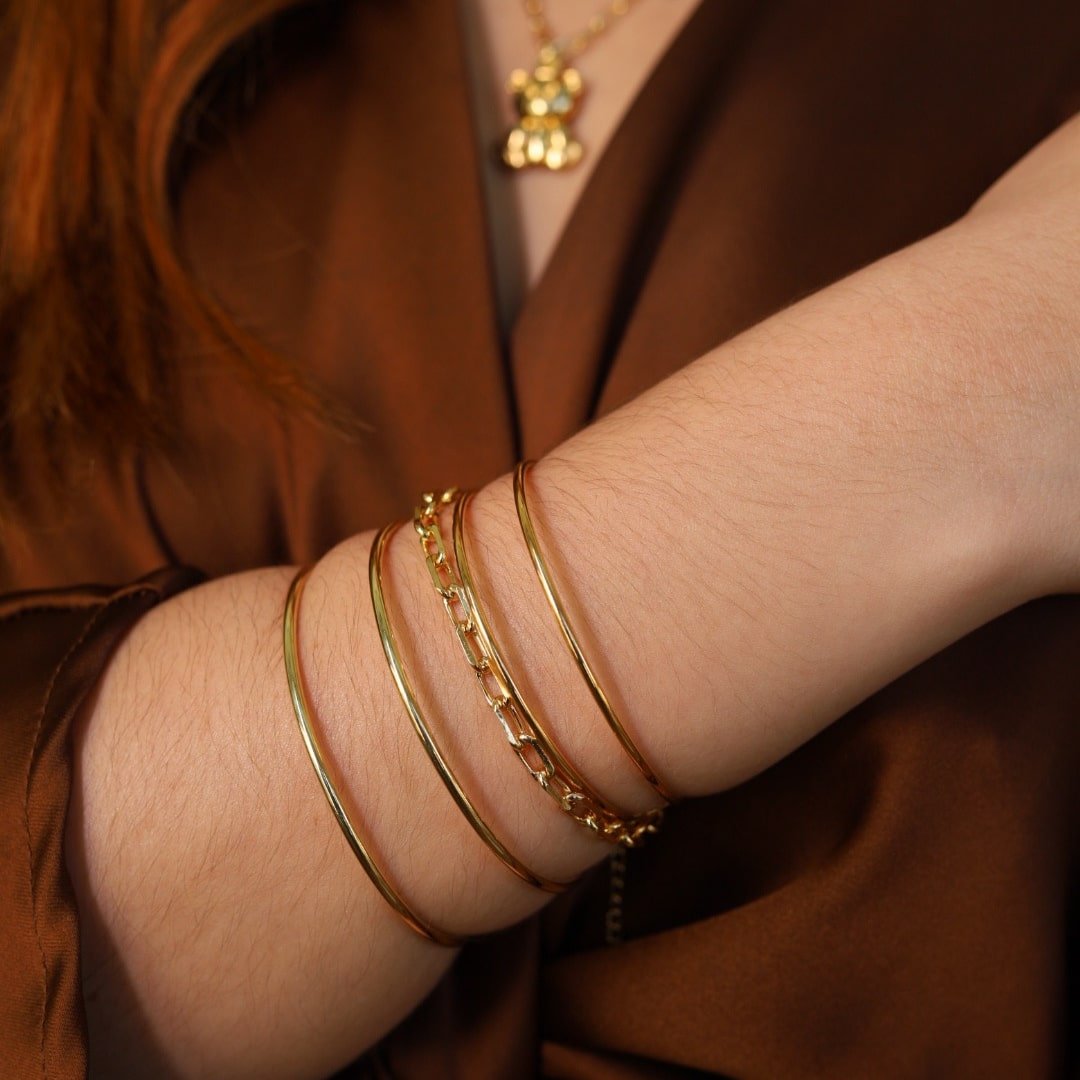 BRACELETE DOIS FIOS MEDIO DOURADO FOLHEADO