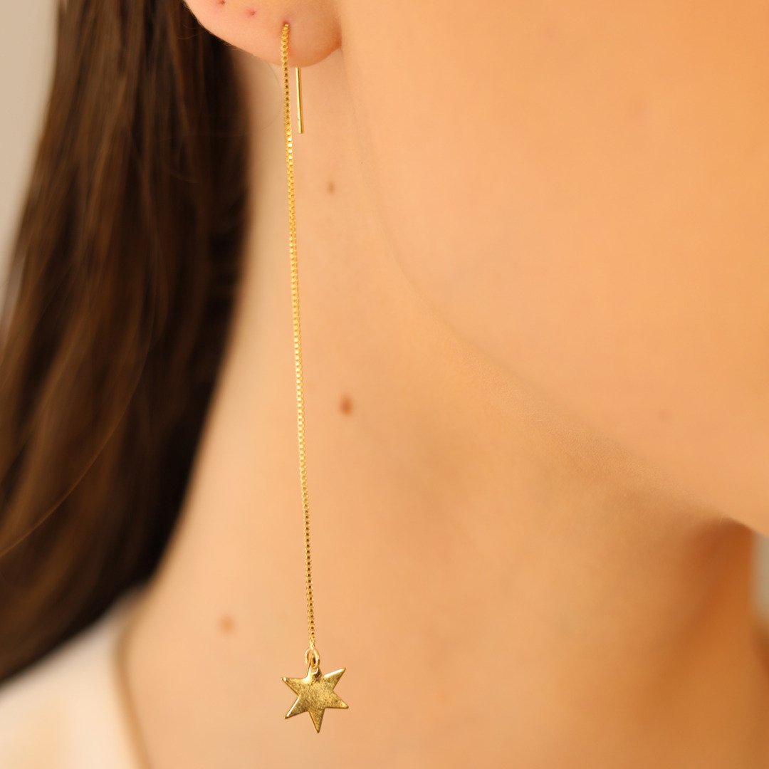 BRINCO ALFINETE PING ESTRELA 6 PONTAS DOURADO FOLHEADO