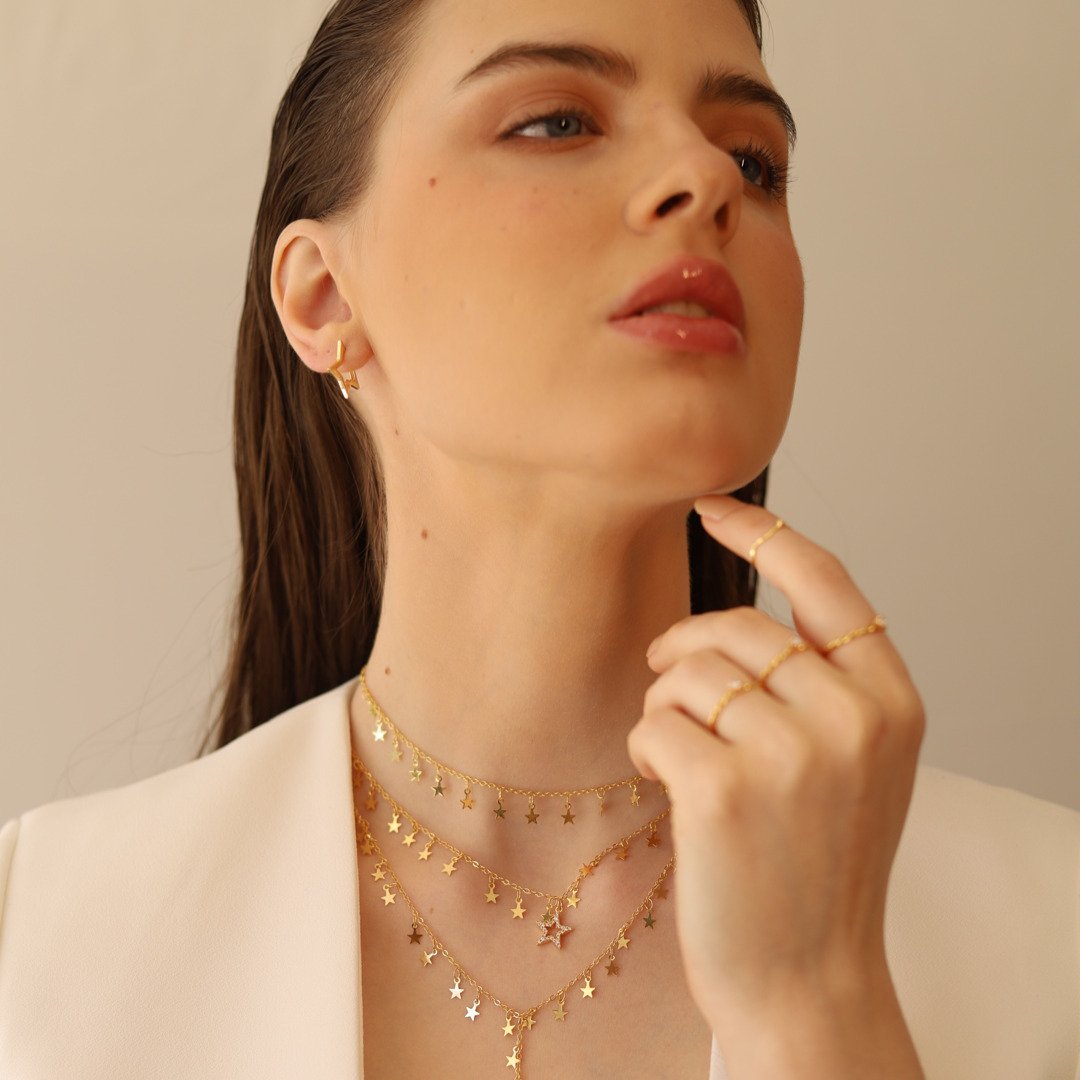 ARGOLA ESTRELA COM CLICK LISA M DOURADO FOLHEADO