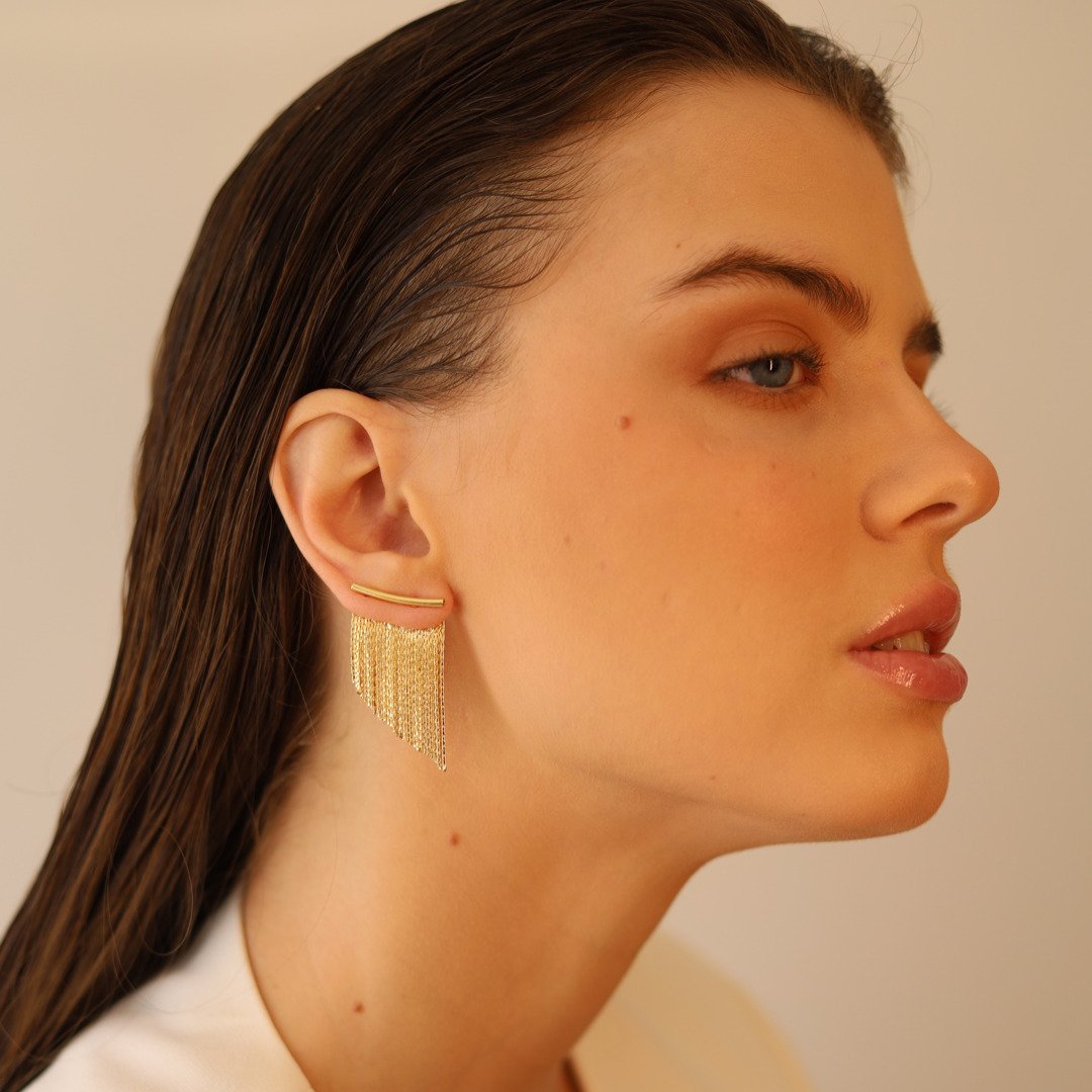 EAR JACKET FRANJA DOURADO FOLHEADO