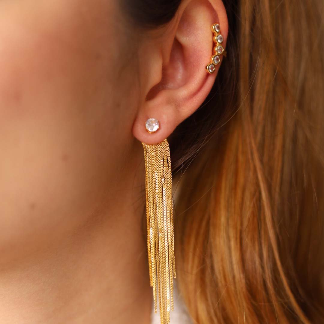 EAR JACKET FRANJA V PONTO DE LUZ DOURADO FOLHEADO