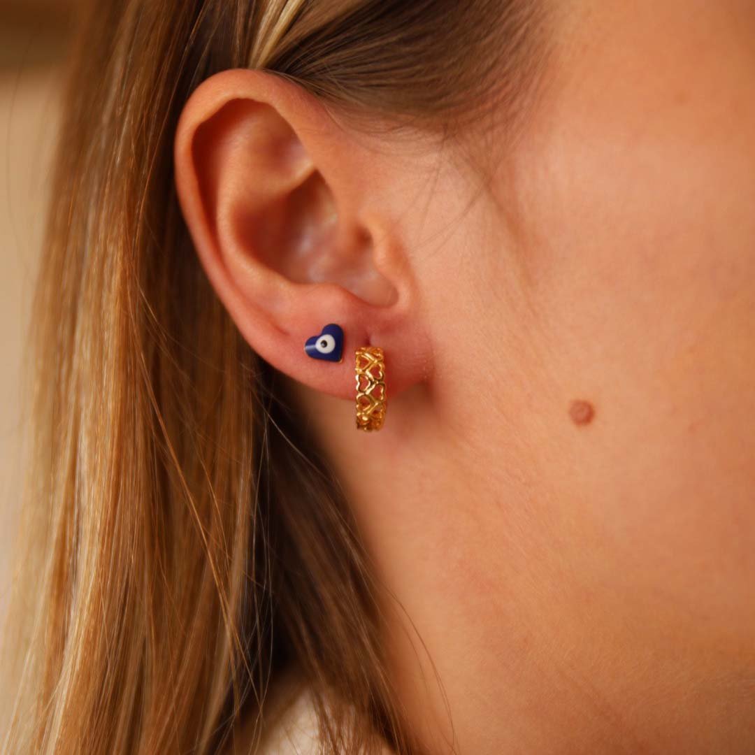 OLHO GREGO CORACAO RESINA AZUL ESCURA P,M DOURADO FOLHEADO