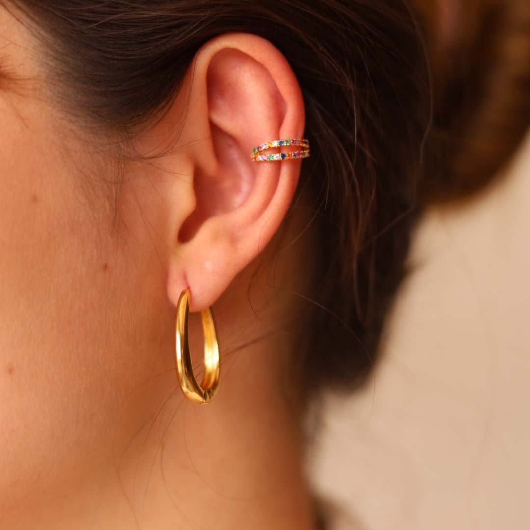 PIERCING FAKE DUPLO ZIRCONIA COLORS BANHADO A OURO 18K