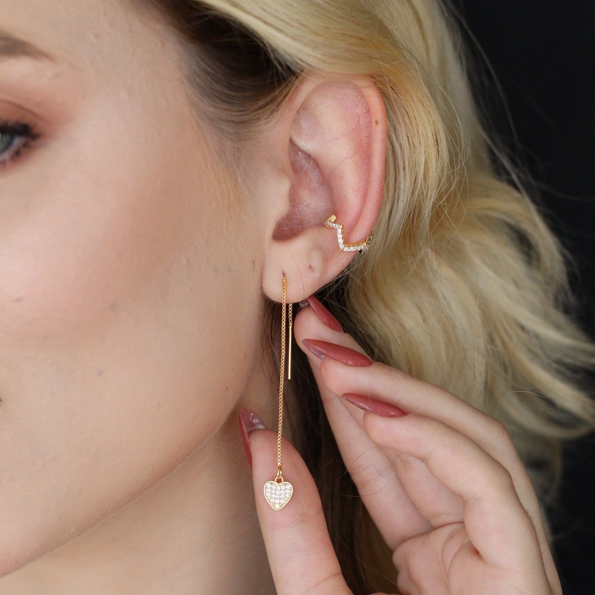 PIERCING FAKE ZIG ZAG ZIRCÔNIA DOURADO FOLHEADO