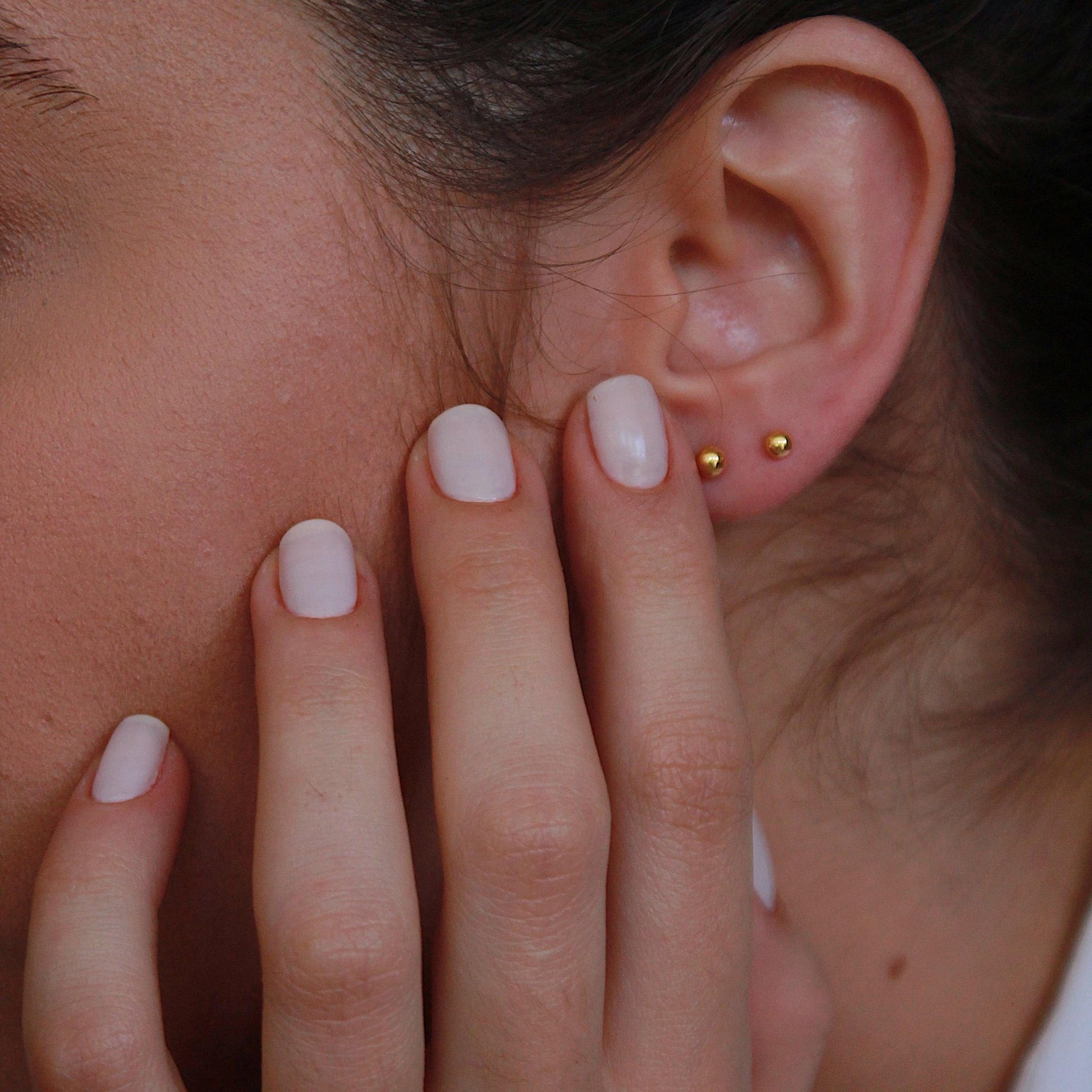 KIT 3 PARES BRINCO BOLINHA MINI, PP, P DOURADO FOLHEADO