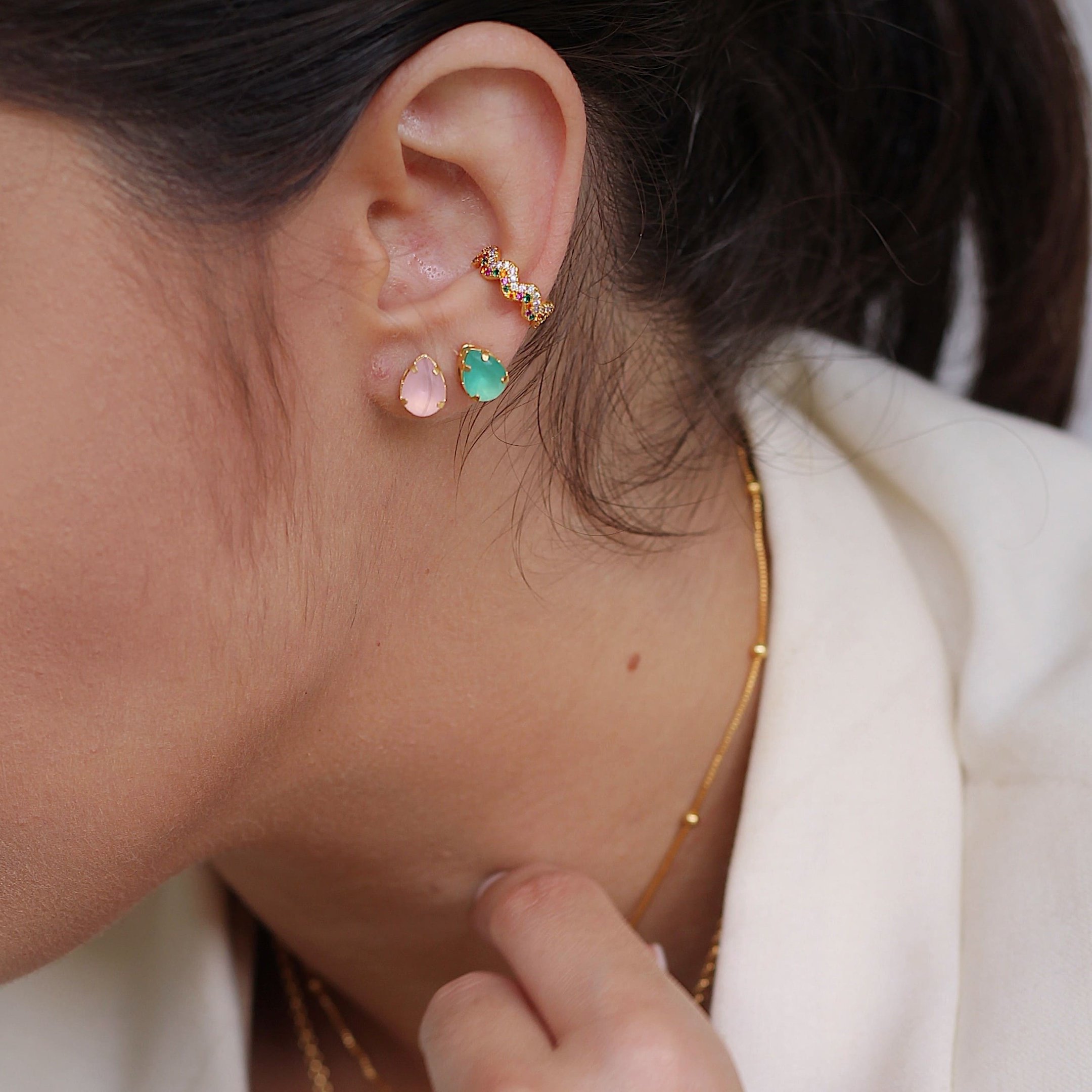 PIERCING ONDULADO ZIRCÔNIA DUPLA COLORIDA BANHADO A OURO 18K