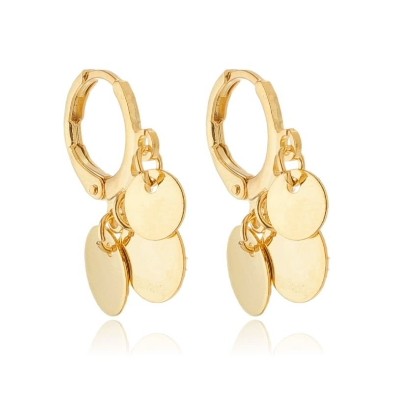 ARGOLA TRIO DE MEDALHAS VERTICAL DOURADO FOLHEADO