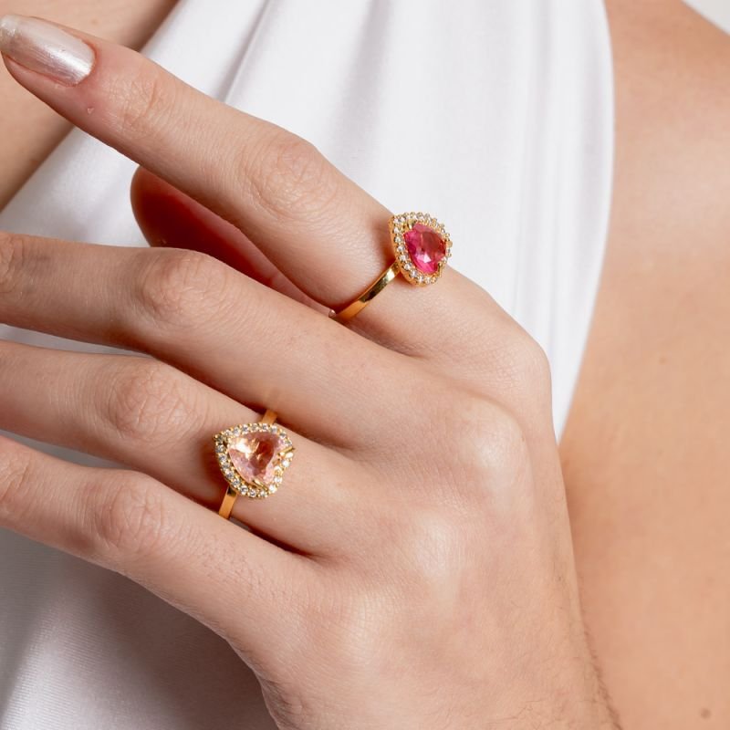 ANEL AME ROSA ZIRCÔNIA BANHADO A OURO 18K