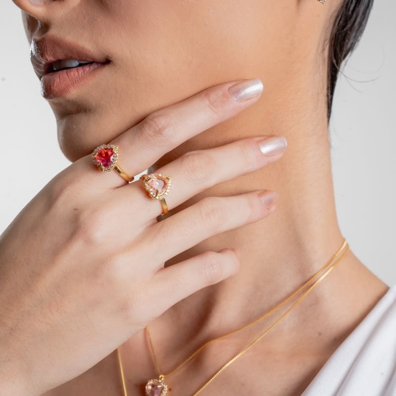 ANEL AME ROSA ZIRCÔNIA BANHADO A OURO 18K