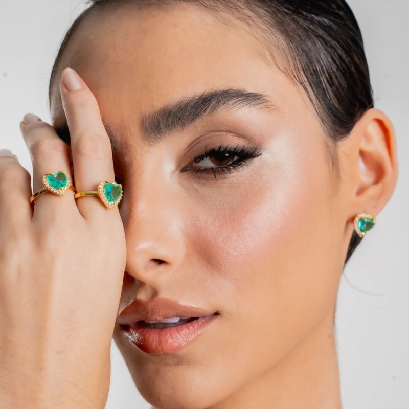 ANEL AME VERDE ZIRCÔNIA BANHADO A OURO 18K