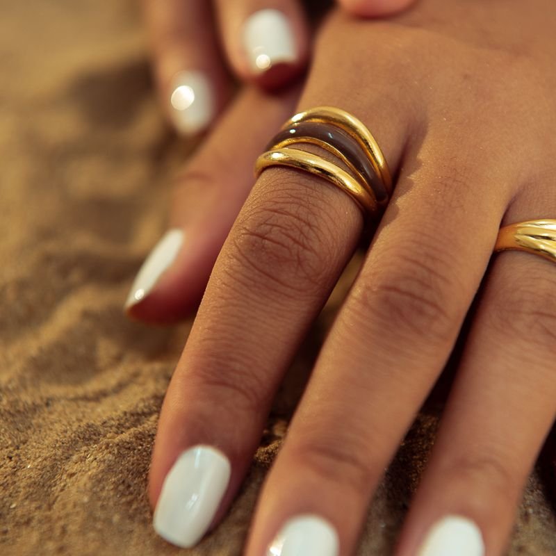 ANEL BEIRA-MAR MARRON DOURADO FOLHEADO