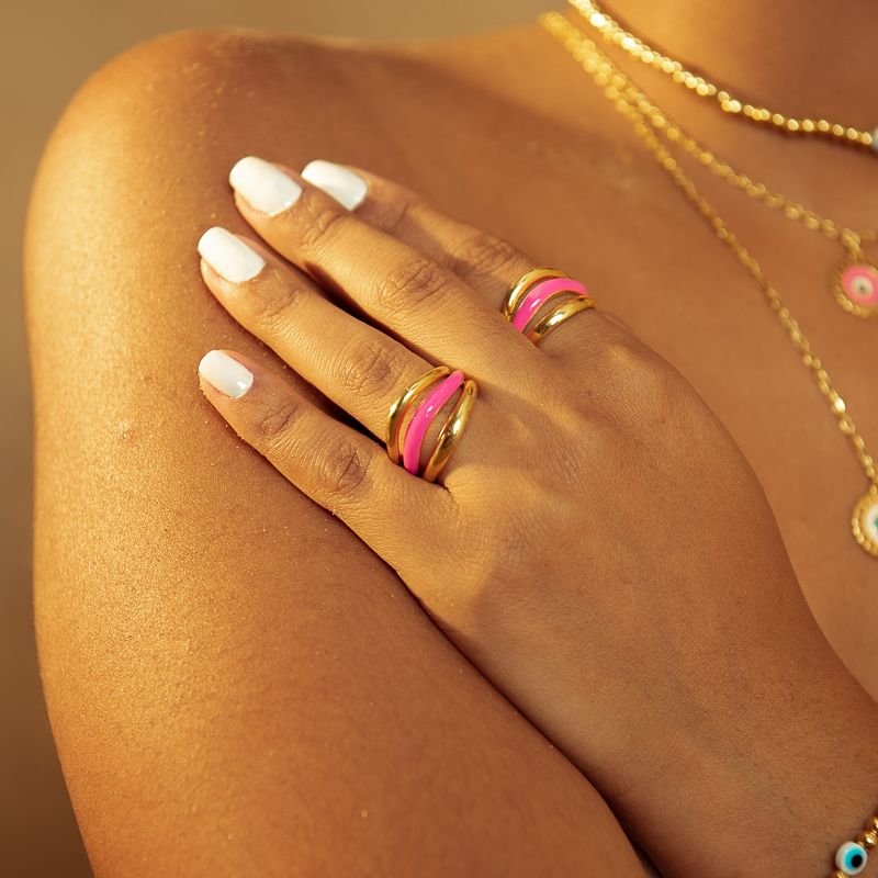 ANEL BEIRA-MAR ROSA DOURADO FOLHEADO