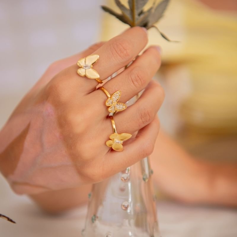 ANEL BORBOLETA ZIRCÔNIA BANHADO A OURO 18K