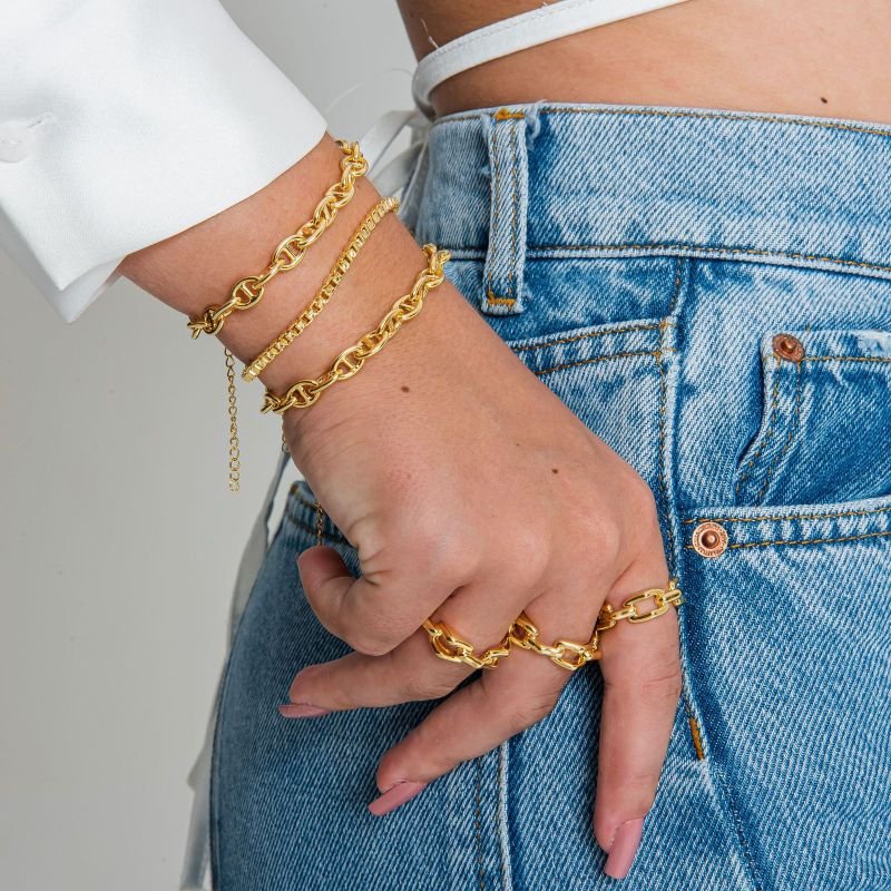 ANEL CORRENTE ELO G AJUSTAVEL DOURADO FOLHEADO