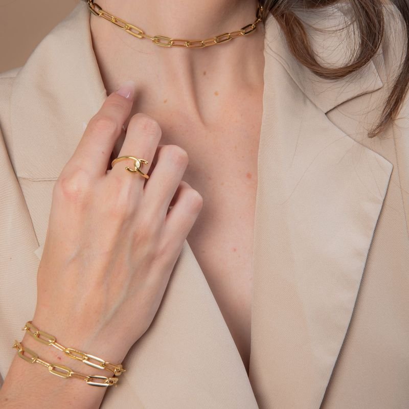 ANEL ENTRELAÇADO LISO DOURADO FOLHEADO