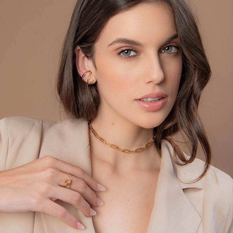 ANEL ENTRELAÇADO LISO DOURADO FOLHEADO