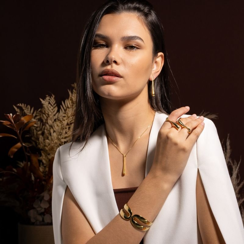 ANEL GOTA FLUIDA AJUSTAVEL BANHADO A OURO 18K