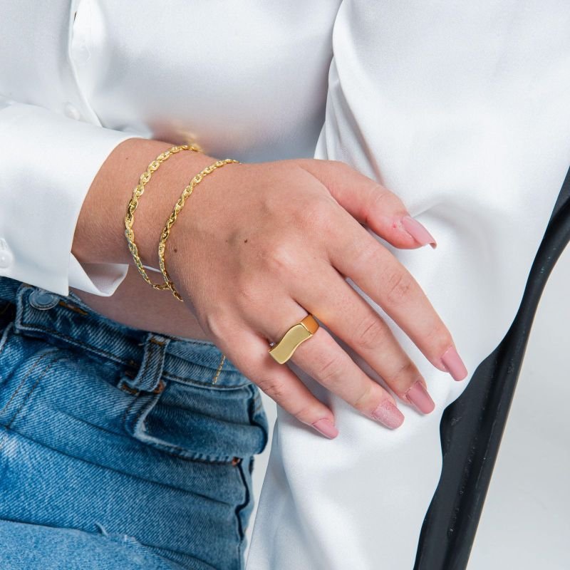 ANEL ONDA RETA G AJUSTAVEL DOURADO FOLHEADO