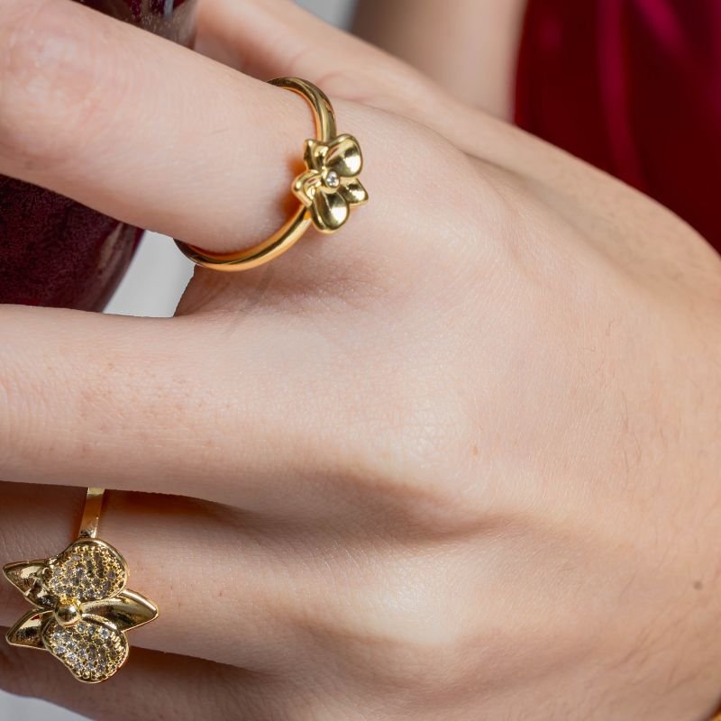 ANEL ORQUIDEA LUXO ZIRCÔNIA P BANHADO A OURO 18K