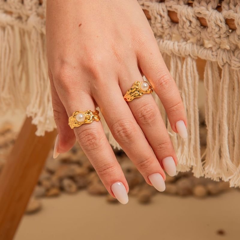 ANEL OSTRA ORGANIC PÉROLA BANHADO A OURO 18K