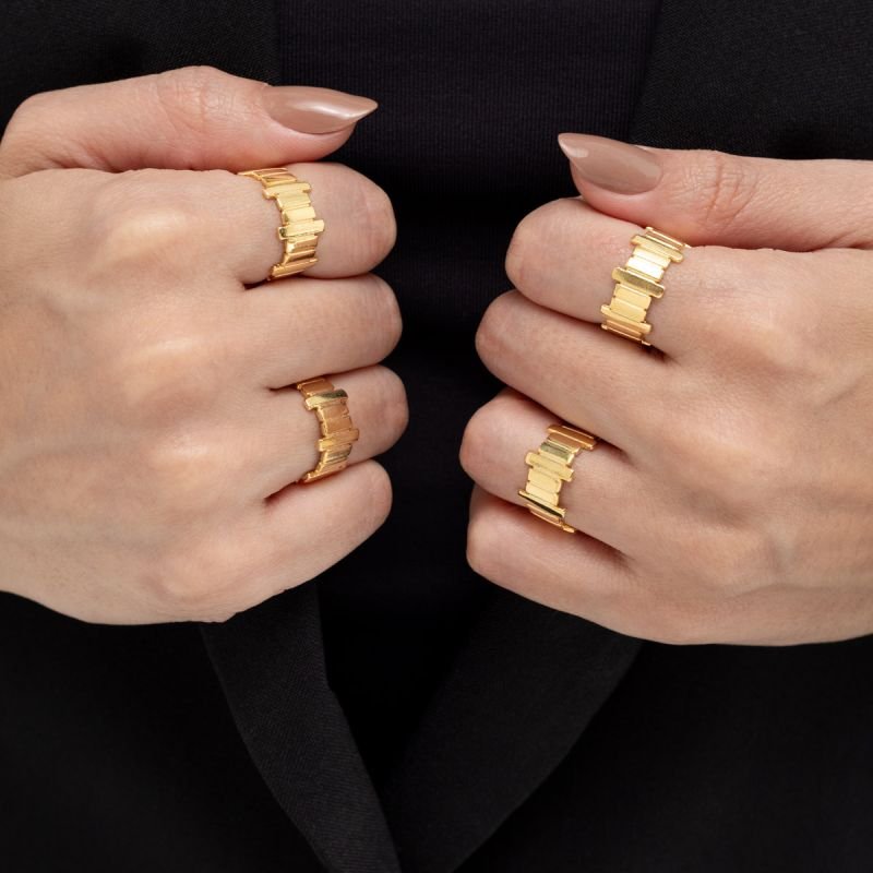 ANEL RETANGULOS COOL AJUSTÁVEL DOURADO FOLHEADO