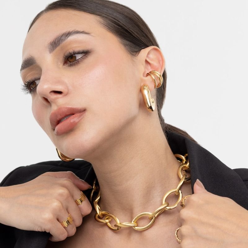 ANEL RETANGULOS COOL AJUSTÁVEL DOURADO FOLHEADO