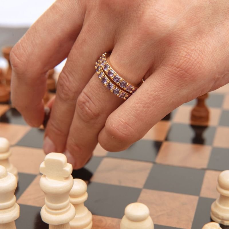 ANEL RIVIERA ZIRCÔNIA LILÁS 3MM BANHADO A OURO 18K