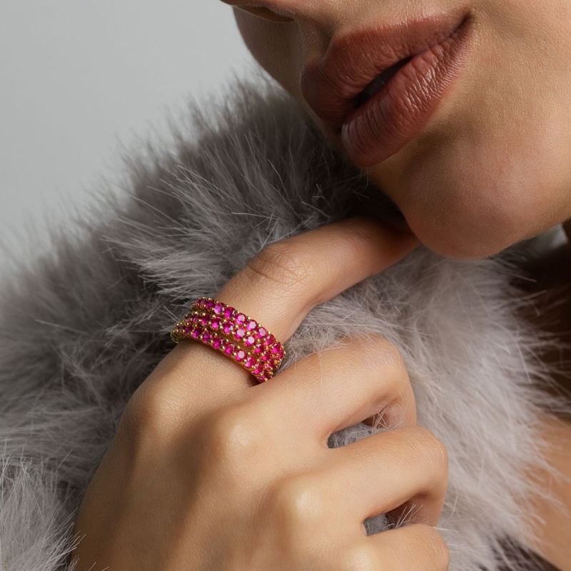 ANEL RIVIERA ZIRCÔNIA PINK 2,5MM BANHADO A OURO 18K